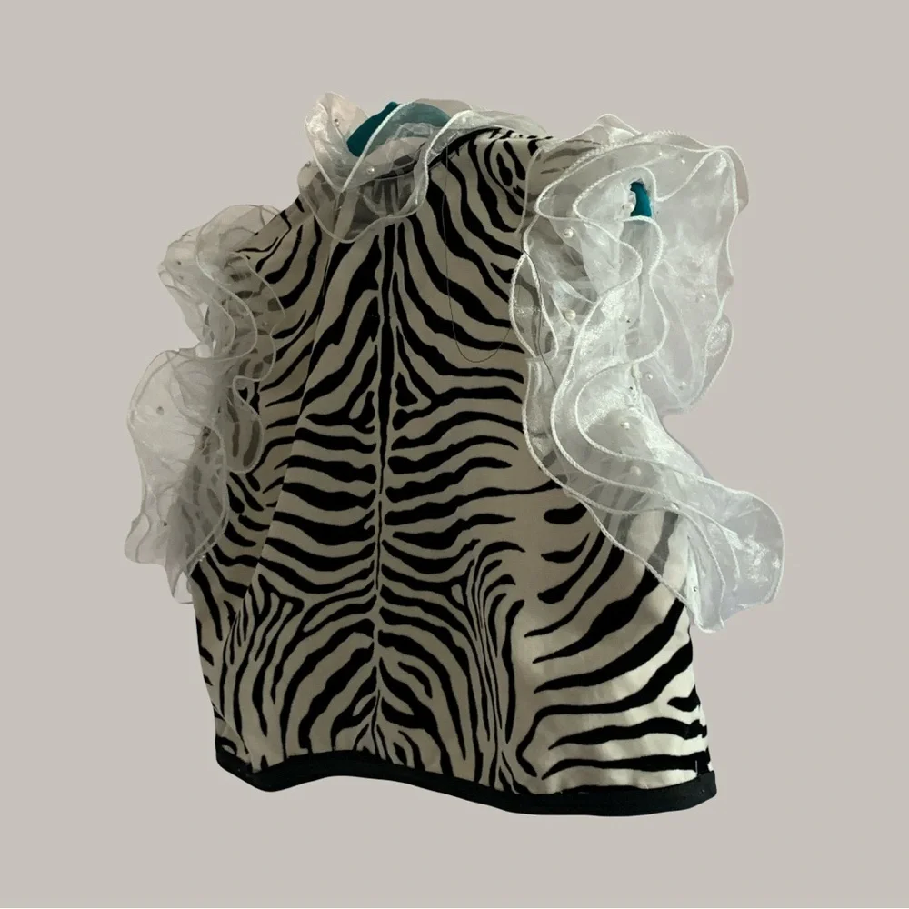 Zebra Print Ruffle Sleeve Blouse - Picture 5 of 16